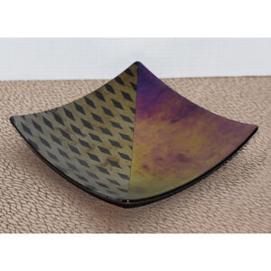 Kurt McVay Iridescent Abstract Diamond Studio Fused 9" Art Glass Tray Plate